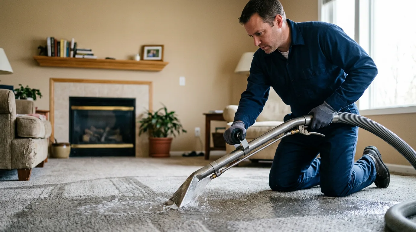 Water damage restoration technician working near Yorkville, OH